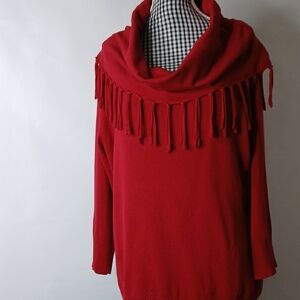 Kim Rogers Red Cowl Neck Sweater with Fringe